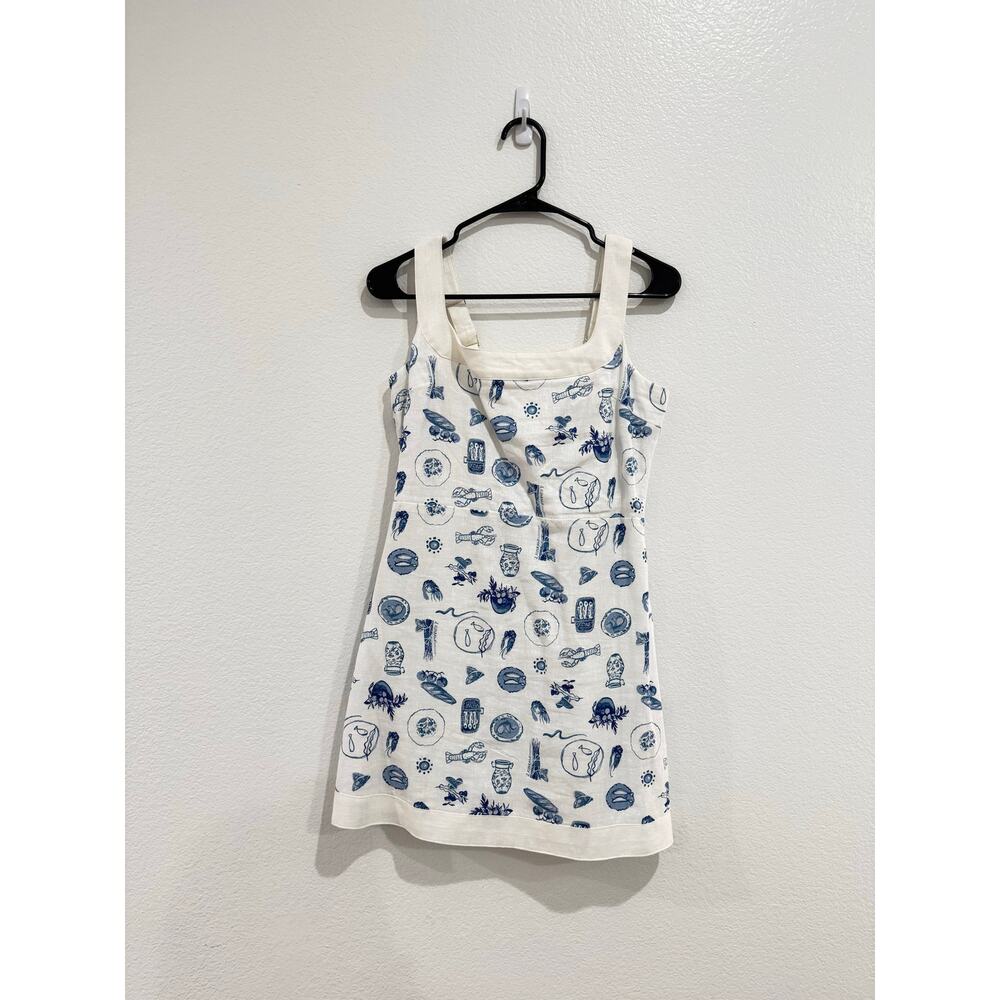 Abercrombie & Fitch Linen Blend Wide Strap Mini Dress White Blue Food Medium - Picture 4 of 16
